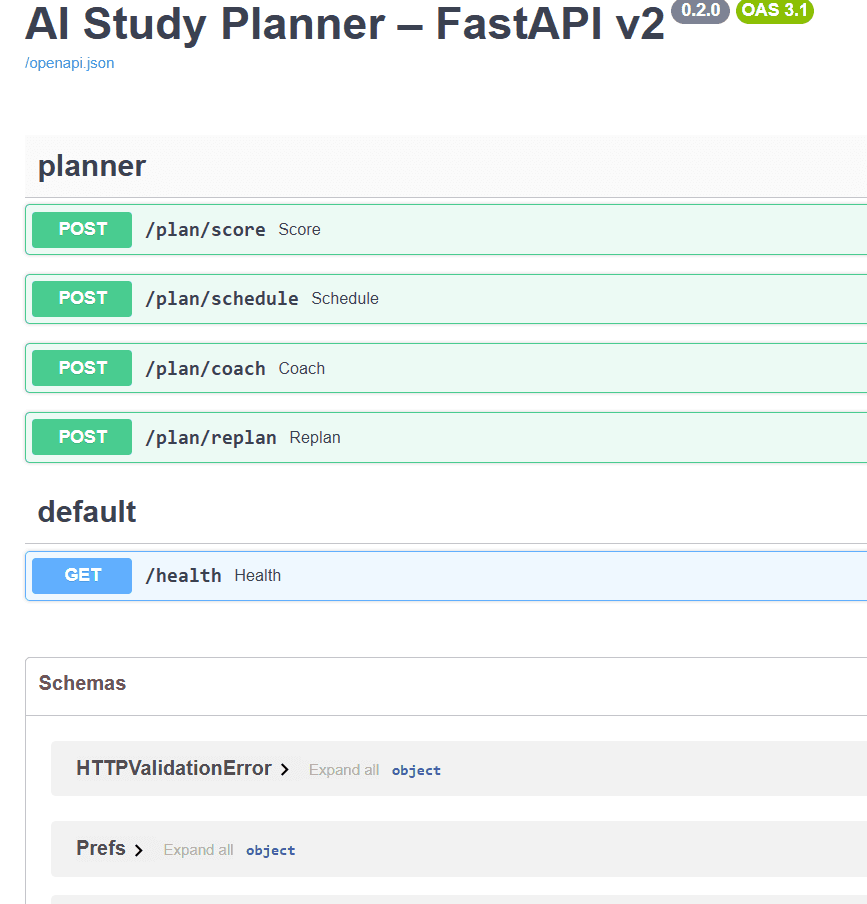 AI Study Planner – FastAPI v2